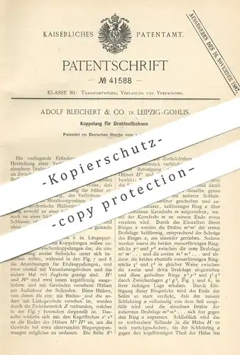 original Patent - Adolf Bleichert & Co. , Leipzig / Gohlis , 1887 , Kupplung für Drahtseilbahnen | Seilbahn , Bahn !!!