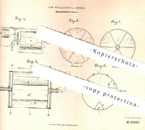 original Patent - Joh. Engelhardt , Bremen , 1891 , Waschmaschinen - Trommel | Waschmaschine | Wäsche , Schleuder !!