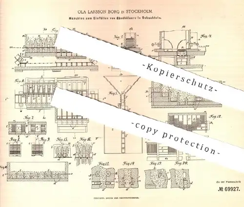 original Patent - Ola Larsson Borg , Stockholm , Schweden | 1892 | Einfüllen der Zündhölzer in Schachteln | Streichholz