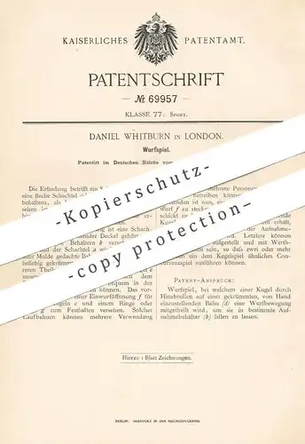 original Patent - Daniel Whitburn , London , England , 1892 , Wurfspiel | Kugelspiel , Spiel , Spielzeug , Sport !!!
