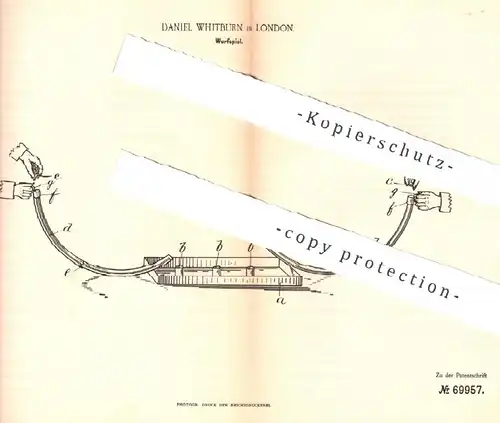 original Patent - Daniel Whitburn , London , England , 1892 , Wurfspiel | Kugelspiel , Spiel , Spielzeug , Sport !!!