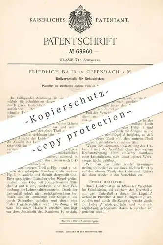 original Patent - Friedrich Baur , Offenbach / Main , 1893 , Keilverschluss für Schuhleisten | Schuhe , Schuster , Schuh