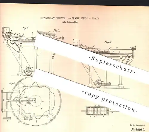 original Patent - Stanislav Skucek , Franz Jelen , Prag , 1893 , Lederfärbmaschine | Leder - Färbmaschine | Gerber !!!