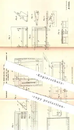 original Patent - Otto Petermann , Berlin , 1892 , Nachtschrank u. Tisch | Möbel , Schrank , Krankenhaus !!
