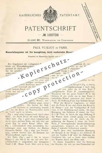 original Patent - Paul Vuillot , Paris , Frankreich , 1897 , Wasserleitungshahn mit Ventil | Wasserhahn , Klempner !!