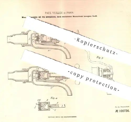 original Patent - Paul Vuillot , Paris , Frankreich , 1897 , Wasserleitungshahn mit Ventil | Wasserhahn , Klempner !!