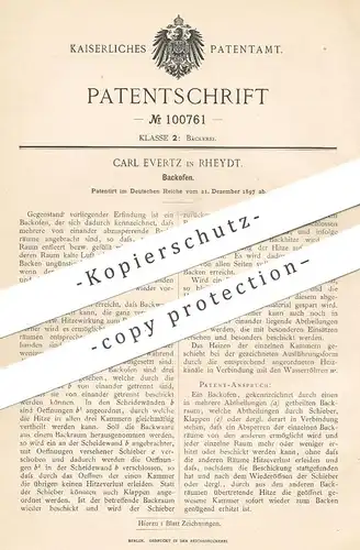 original Patent - Carl Evertz , Rheydt , 1897 , Backofen | Herd , Kochherd , Ofen , Öfen , Bäcker , Bäckerei