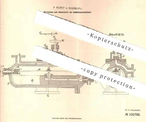 original Patent - P. Eilert , Hamburg , 1898 , Ausschalten von Dampfwasserableiter | Dampfkessel | Kessel !!