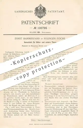 original Patent - Ernst Hammesfahr , Solingen / Foche , 1897 , Verschluss für Gitter u. Tore | Schloss , Tür , Beschlag