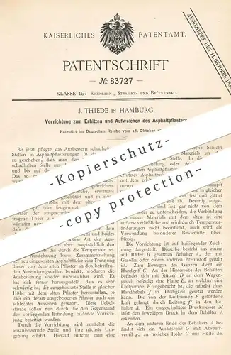 original Patent - J. Thiede , Hamburg , 1893 , Erhitzen u. Aufweichen von Asphaltpflaster | Asphalt , Straßenbau !!!