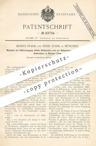 original Patent - Moritz Frank , Peter Stahl , München , 1894 , Kälteerzeugung mittels Kohlensäure | Kühlung , Gasometer