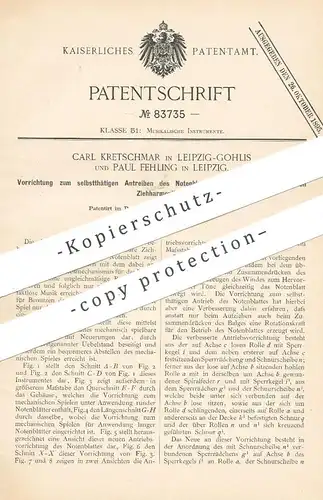 original Patent - Carl Kretschmar & Paul Fehling , Leipzig / Gohlis , 1894 , Notenblatt - Antrieb an Ziehharmonika !!!