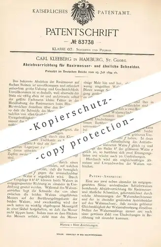 original Patent - Carl Kleeberg , Hamburg / St. Georg , 1894 , Abzieher für Rasiermesser & Schneiden | Messer , Klinge