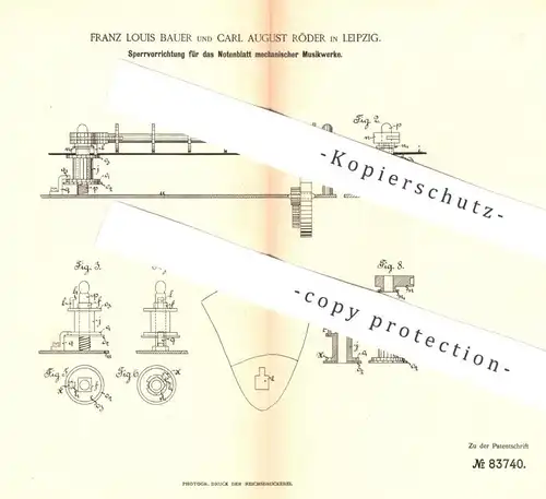 original Patent - Franz Louis Bauer & Carl August Röder , Leipzig , 1894 , Sperre f. Notenblatt mechan. Musikinstrumente