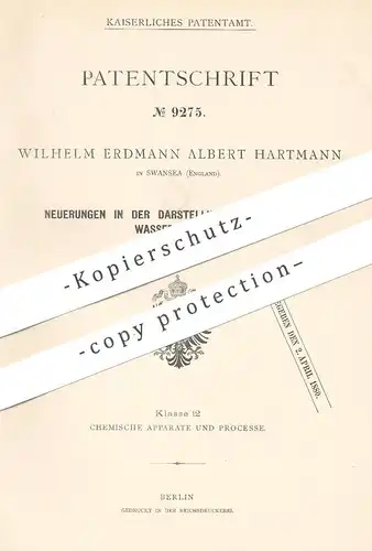 original Patent - Wilhelm Erdmann Albert Hartmann , Swansea , England , 1879 , Darst. von Schwefelwasserstoffgas | Gas !
