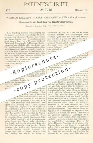 original Patent - Wilhelm Erdmann Albert Hartmann , Swansea , England , 1879 , Darst. von Schwefelwasserstoffgas | Gas !