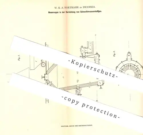 original Patent - Wilhelm Erdmann Albert Hartmann , Swansea , England , 1879 , Darst. von Schwefelwasserstoffgas | Gas !