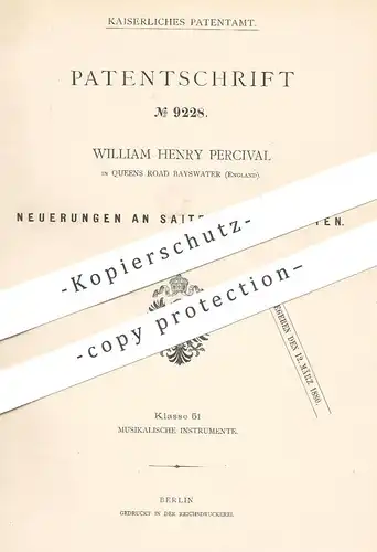 original Patent - William Henry Percival , Queens Road Bayswater , England , 1879 , Saiteninstrument | Musikinstrument !