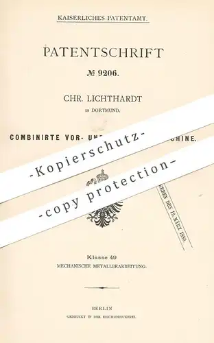 original Patent - Chr. Lichthardt , Dortmund , 1879 , Vor- u. Nachbohrmaschine | Bohrmaschine | Bohrer , Bohren !!!