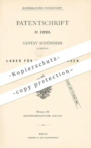 original Patent - Gustav Schönherr , Breslau , Polen 1880 , Lager für Vorhangstange | Gardinenstange | Gardine , Vorhang