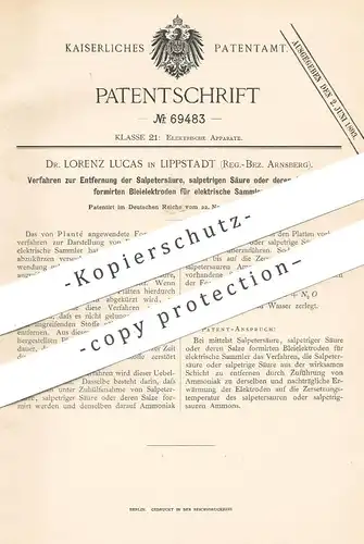 original Patent - Dr. Lorenz Lucas , Lippstadt / Arnsberg | Entfernung von Salpetersäure o. Säure aus Bleielektroden