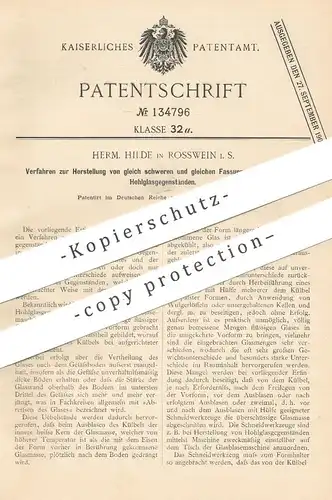 original Patent - Herm. Hilde , Rosswein , 1901 , Herst. von Gegenständen aus Hohlglas | Glas , Gläser , Glasbläser !!