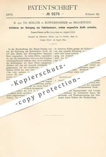 original Patent - K. und Th. Möller , Kupferhammer / Brackwede | Reinigung von Fabrikwasser , Abwasser | Dampfkessel