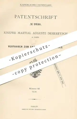 original Patent - Josephe Martial Auguste Deherrypon , Paris , Frankreich , 1879 , Erhärten von Glas | Siemens !!!