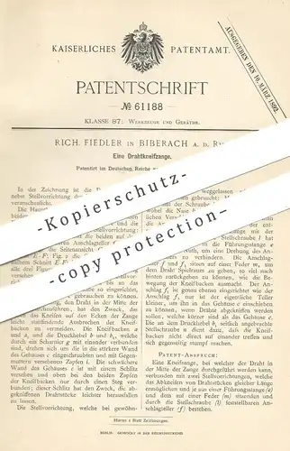 original Patent - Rich. Fiedler , Biberach / Riss , 1891 , Drahtkneifzange | Draht - Kneifzange | Zange | Werkzeug !!!