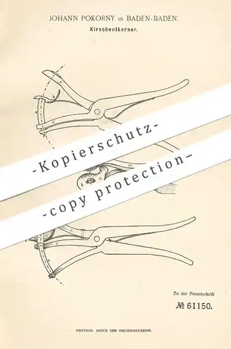 original Patent - Johann Pokorny , Baden Baden , 1890 , Kirschentkerner | Kirschen entkernen | Obst , Früchte , Garten