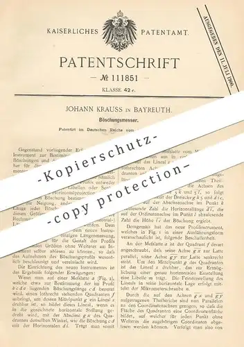 original Patent - Johann Krauss , Bayreuth , 1899 , Böschungsmesser | Winkelmesser , Lineal , Profil |  Winkel messen !!