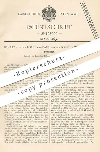 original Patent - Ignatz & Paul von der Forst , Münster 1900 | Löthkolben , Lötkolben | Löten , Löthen , Kupfer , Metall