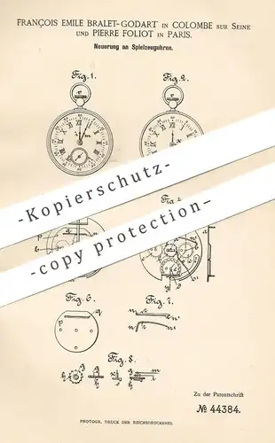 original Patent - François Emile Bralet Godart , Colombe sur Seine , Pierre Foliot , Paris Frankreich | Spielzeug - Uhr