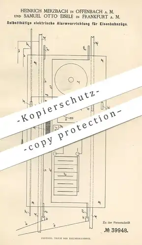 original Patent - Heinrich Merzbach , Offenbach / Main | Samuel Otto Eisele , Frankfurt | Alarm für Eisenbahn | Signal !