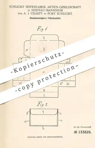 original Patent - Sunlight Seifenfabrik AG Rheinau - Mannheim | A. J. Charpy , Port Sunlight | Faltschachtel , Schachtel