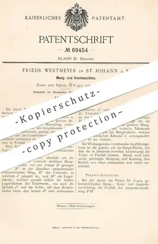 original Patent - Friedr. Westmeyer , St. Johann , 1892 , Mengmaschine , Knetmaschine für Teig | Bäcker , Bäckerei !!!