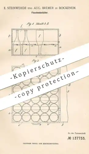 original Patent - E. Steinwehde , Aug. Bremer , Bockenem , 1902 , Flaschenbehälter | Flasche , Flaschen , Flaschenkiste