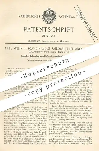 original Patent - Axel Welin , Scandinavian Sailors Temperance Home , Middlesex England | Geschütz - Verschluss | Waffen