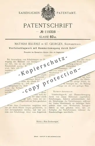 original Patent - Mathias Bäuerle , St. Georgen , Schwarzwald , 1899 , Viertelschlagwerk  für Hammer - Schlagwerk !!!
