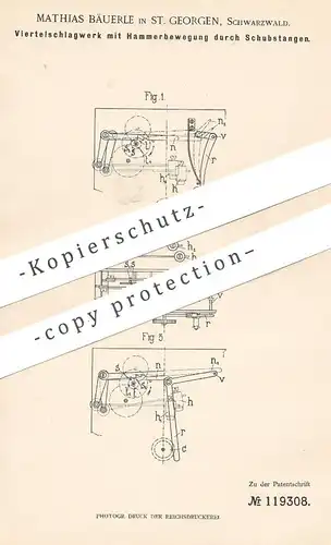 original Patent - Mathias Bäuerle , St. Georgen , Schwarzwald , 1899 , Viertelschlagwerk  für Hammer - Schlagwerk !!!