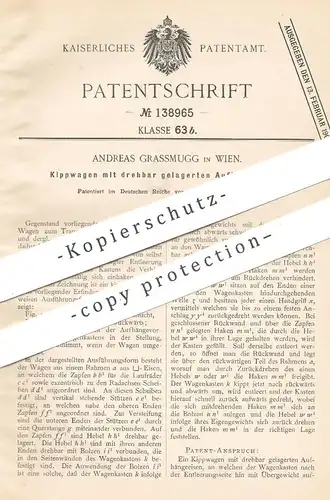 original Patent - Andreas Grasmugg , Wien , Österreich , 1900 , Kippwagen | Wagen , Wagon , Kutsche , Hänger , Anhänger