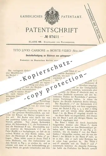 original Patent - Tito Livio Carbone , Montevideo , Südamerika , 1897 , Deckelbefestigung an Büchse | Blech - Dose !!!