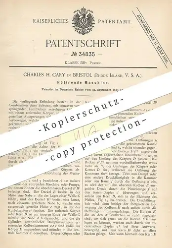 original Patent - Charles H. Cary , Bristol , Rhode Island , USA  1885 , Rotierende Maschine | Rotation , Pumpe , Pumpen