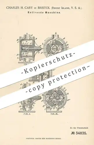 original Patent - Charles H. Cary , Bristol , Rhode Island , USA  1885 , Rotierende Maschine | Rotation , Pumpe , Pumpen