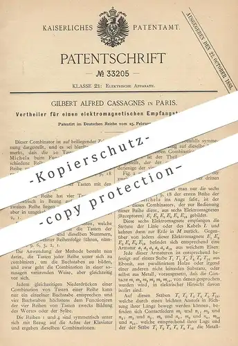 original Patent - Gilbert Alfred Cassagnes , Paris , Frankreich , 1885 , Verteiler für elektromagnetischen Telegraphen