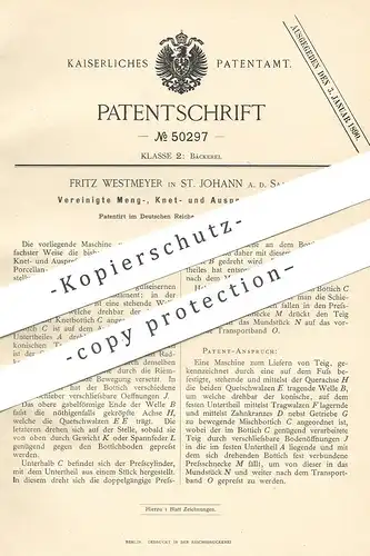original Patent - Fritz Westmeyer , St. Johann / Saar , 1889 , Maschine zum Teig Kneten und Pressen | Bäcker , Bäckerei