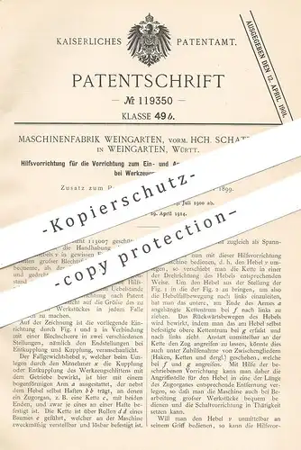 original Patent - Maschinenfabrik Weingarten , vorm. Hch. Schatz AG | 1900 | Werkzeugschlitten an Werkzeug - Maschine !