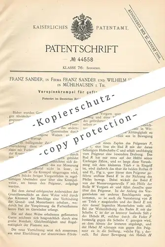 original Patent - Franz Sander | Wilhelm Hoffmann , Mühlhausen , 1887 , Vorspinnkrempel für geflammtes Garn | Krempel !!