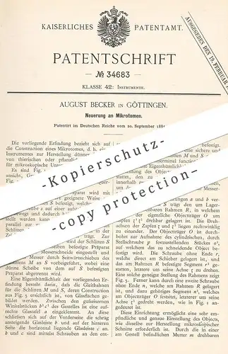 original Patent - August Becker , Göttingen , 1885 , Mikrotom , Mikrotome | Mikroskop , Mikroskope | Präparate !!!