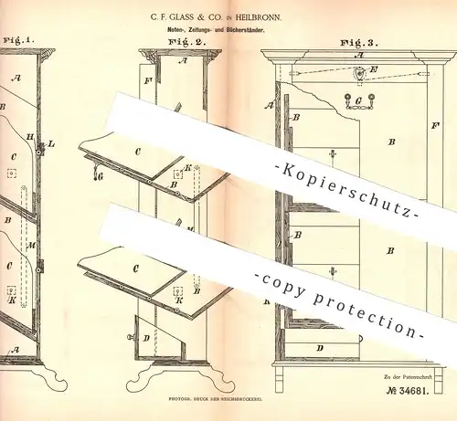 original Patent - C. F. Glass & Co. , Heilbronn , 1885 , Notenständer , Zeitungsständer | Ständer für Bücher | Pult !!